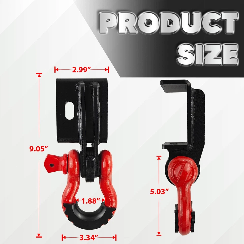 Front Demon Tow Hook Mounting Bracket with 3/4" Shackles Fit for Toyota Tacoma Foto 3 de 4