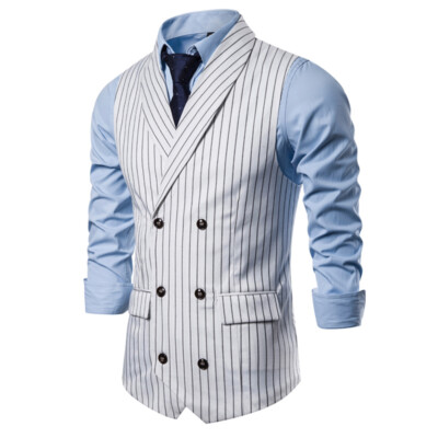 Men's Striped Shawl Lapel Dress Vest Tank Top Dress