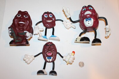 4 Vintage 1980er The California Raisins Radio 5,5'' biegbar & 6 Quietschspielzeug Sax Spieler