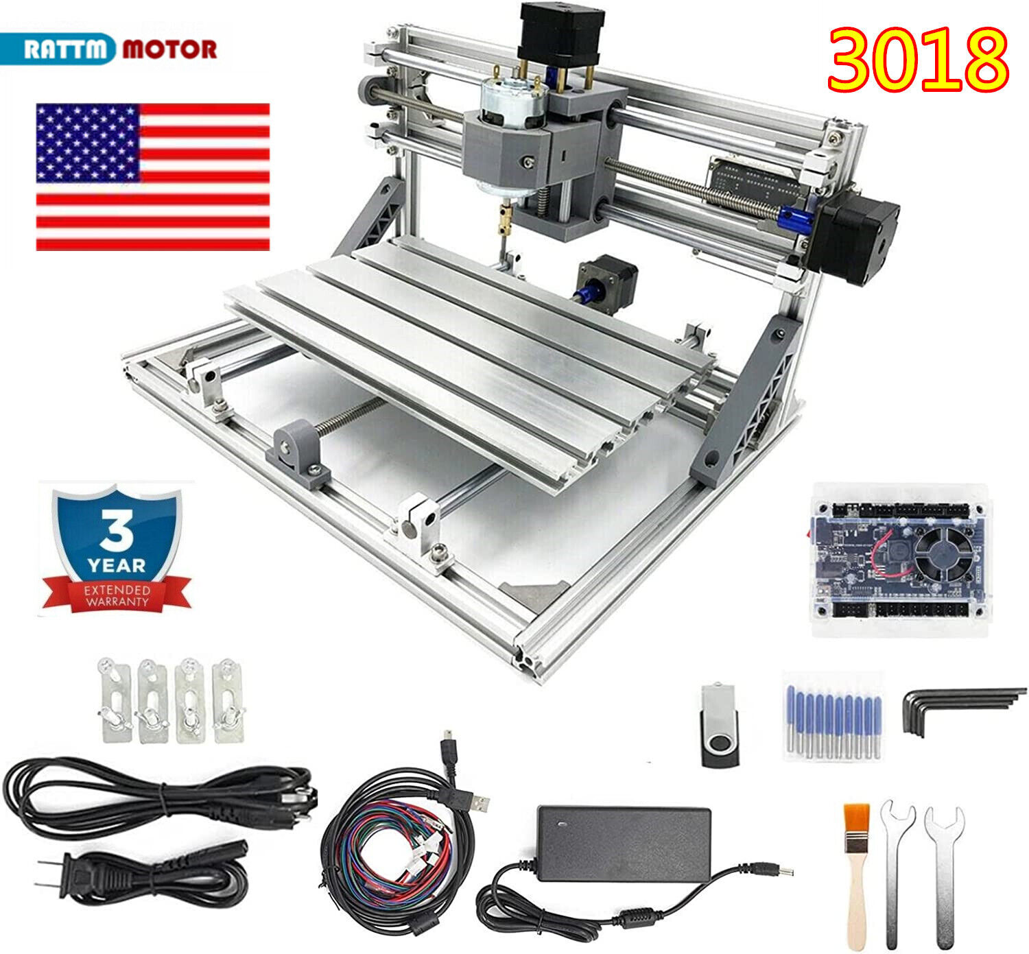 【US】CNC 3018 Router Laser Machine PWM Spindle Wood PCB Milling Engraving  Cutting