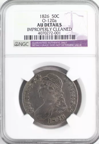 ~1826 NGC O-120a AU Details 50C Fifty Cents About Uncirculated Early Half (C7)~