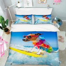 3D Animal Dog Surfing KER806 Bed Pillowcases Quilt Duvet Cover Double Luna