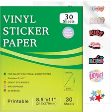 30 Sheets Printable Clear Sticker Paper for Inkjet Printer, Premium Vinyl Transp