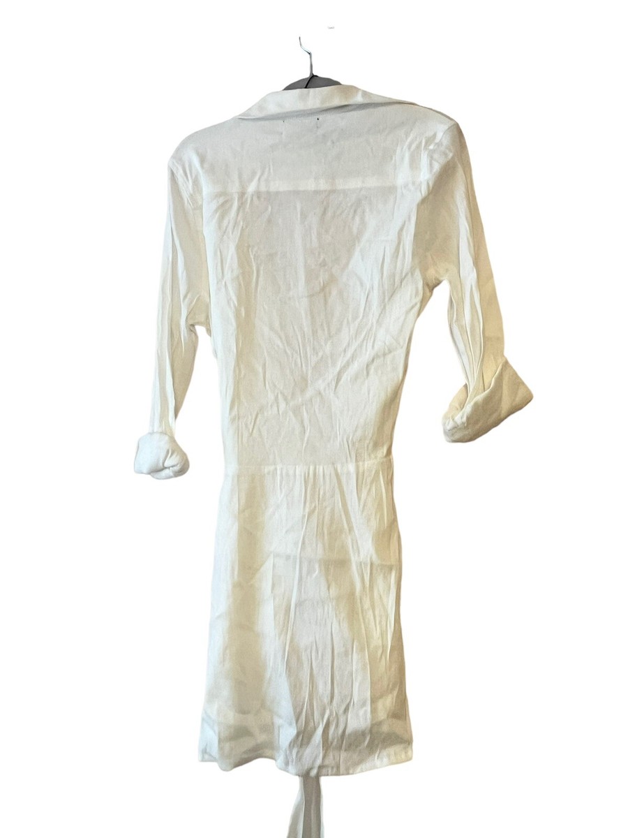 Monrow White Linen Shirt Dress M Long Sleeve Waist Sash Natural Ivory NWT  $225 | eBay