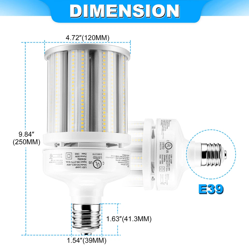 UL DLC 80W~125W LED Corn Cob Bulb Replace 300W~400W Warehouse Gym Highbay Light - Image 2 of 4