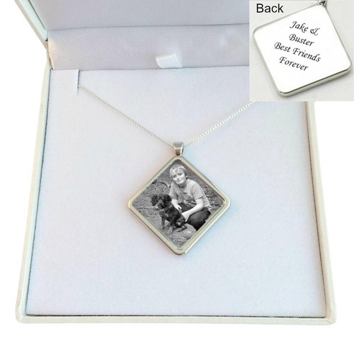 Personalised Necklace with Photo and Engraving. Sterling Silver Necklace Chain. - Picture 2 of 9