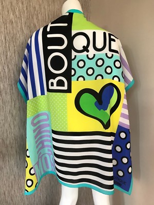 Boutique Moschino Mehrfarbig Bedruckt Grafik 100% Seidenschal Aus IN Italien Neu