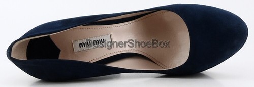 690 $ Miu Miu 5IP266 Oltremare marineblau Wildleder Designer Plateau Pumps 8,5 EUR 40 - Bild 3 von 4