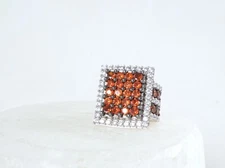 Huge GO Sterling Silver 925 Simulated Orange Sapphire Art Deco Style Ring Size 5
