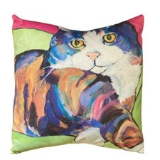 Colorful Calico Cat Portrait Throw Pillow Square Decorative Accent Pop Art Style