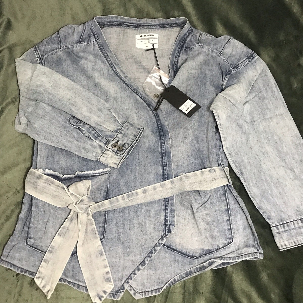 One X One Teaspoon Blue Bloss washed Denim Wrap Shirt Jacket