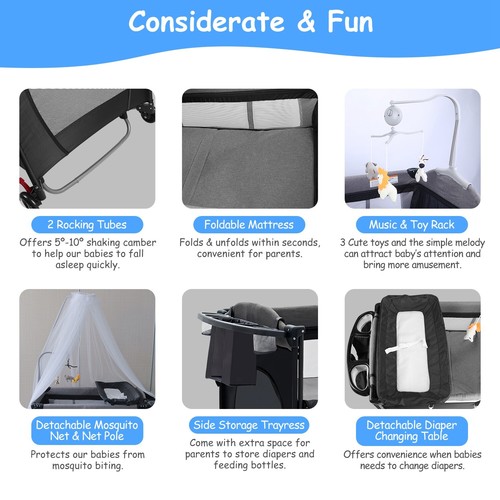 Baby Toddlers Crib Playard Infant Bassinet Safety Cradle Playpen w/ Mosquito Net - Picture 8 of 13