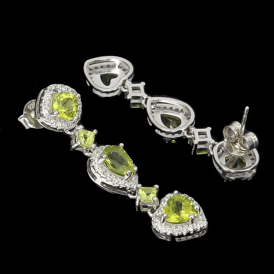 925 Sterling Silver Earrings Heart Peridot 7x5mm Natural Gemstone Jewelry - Image 3 of 4