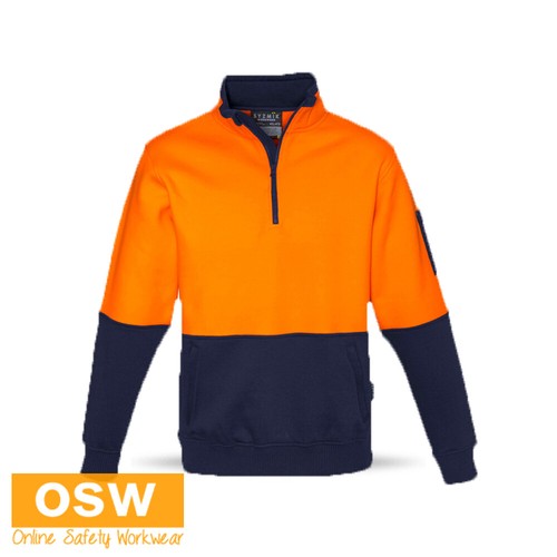 Unisex Hi Vis 1/2 Zip Pullover 100% Polyester Soft Warm Kangaroo Pockets - Picture 2 of 9