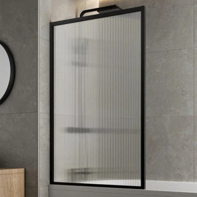 LUXURA Square Framed Fluted Bath Shower Screen 800mm - 6mm Glass Thickness Black