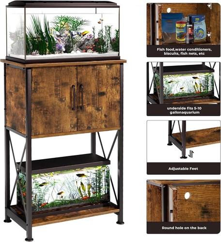 Space-Saving Double Aquarium Stand with Cabinet for 5-10 Gallon Tanks - Picture 5 of 9