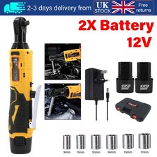 2 Battery Cordless Right Ratchet 3/8'' Electric Power Ratchet Wrench Socket Set
