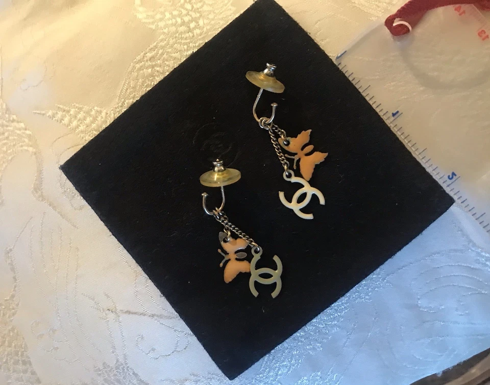 Genuine Authentic CHANEL Necklace & Earrings Set Butterfly, Heart & CC Charms - Image 3 of 4