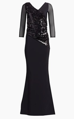 NEW Chiara Boni La Petite Robe Sequin Gown Dress 3/4 Sleeve Size