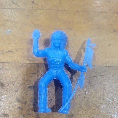 vintage MPC Mounted Indian Chief with Spear in Blue Plastic.  