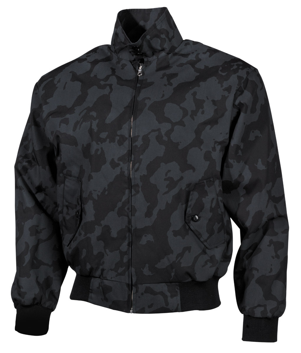 Men's Military Style English Bomber Biker Jacket with Hip Pockets and Night Camo MFH Design-image
