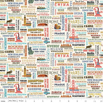 Destinations of the World Cream Fabric by Riley Blake 100% Cotton 18'' x 44''