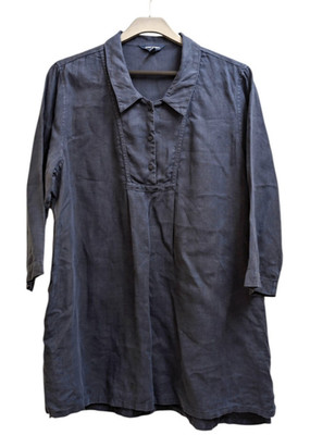 Seasalt Cornwall Blue Linen Tide Clock Smock Tunic Shirt Dress Pockets Size 18