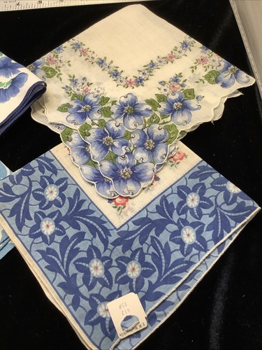 1783🌟Vintage Fancy Floral Print Bridal Blue Handkerchiefs Hankies LOT (6) - Imagen 3 de 11