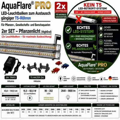 T5 LED High End Set für hohe Pflanzenaquarien, Austausch von T5-Röhren, 2x LED