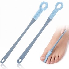 2 Pack Toe Cleaning Brush with Long Handle   Soft Rubber Toe Cleaner  Foot S...