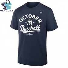 Yankees Navy October Baseball 2025 MLB Postseason Locker Room T-Shirt