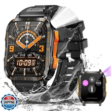 Military Smart Watch for Men with LED Flashlight/UV Light 3ATM Waterproof 1.9