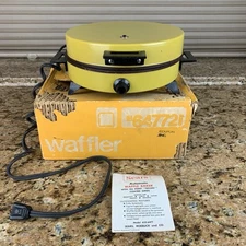 Vtg Sears Roebuck Waffle Baker Grill 632.6477 Mustard Harvest Gold & Box 647721