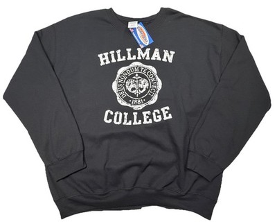 Hillman College Sweatshirt Black Graphic Crewneck Adult Large NWT TV Show Style