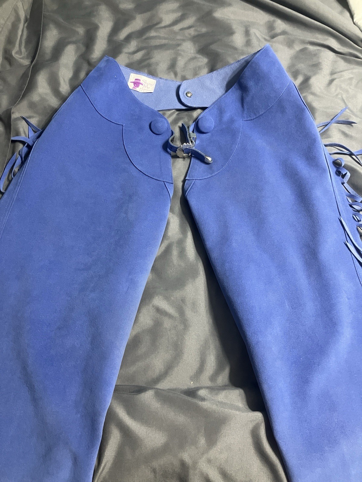 Used Western Pleasure Light Blue Outfit Size Medium W/ Chaps And Pants