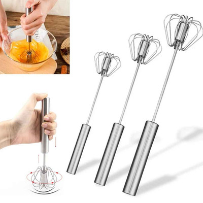 Semi Automatic Mixer Whisk Egg Beater Stainless Steel Manual Hand Mixer Self