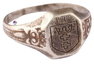 U108 U-boat WW2 German ring naval submarine 835 silver Danzig shield U-Boot Krie