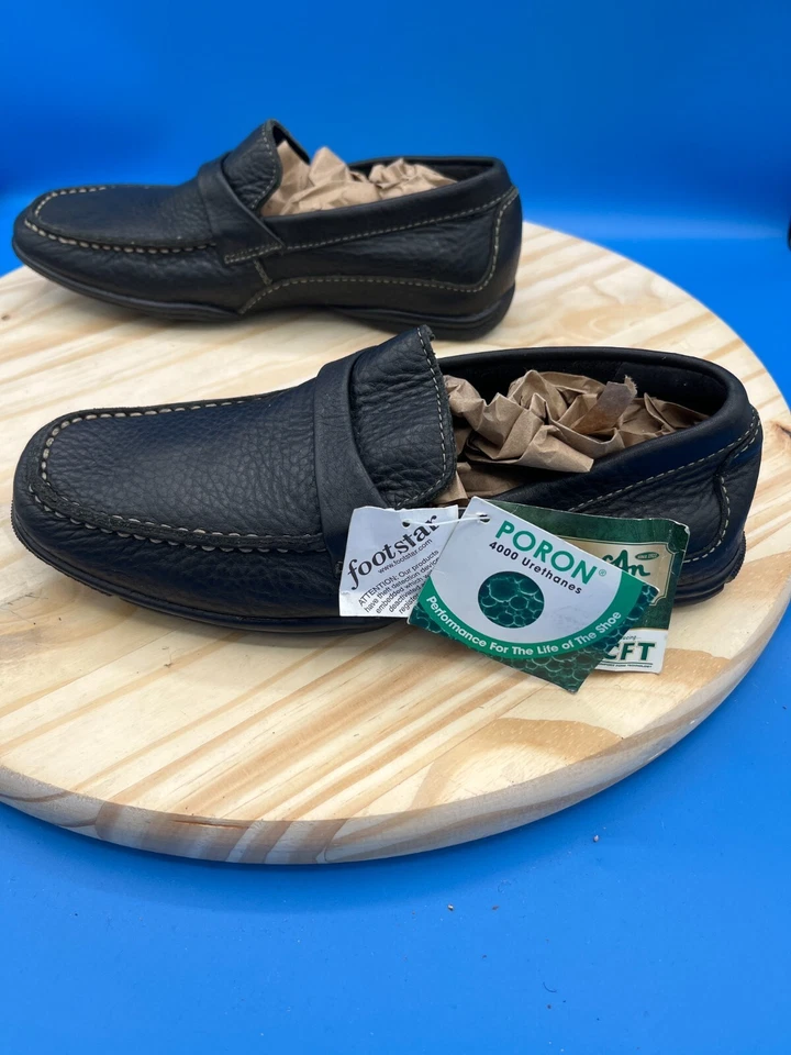 Mocasín Thom McAn para hombre talla 6,5 cuero negro sin cordones cómodo ligero Foto 4 de 4