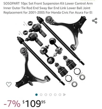 SOSOPART 10pc Set Front Suspension Kit Lower Control Arm Inner Outer Tie Rod End