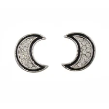 Crescent Moon with Black and Crystal Pierced Earring - REE711