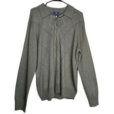 Dockers Mens Argyle Knit Polo Sweater Green Long Sleeve Size Large Acrylic