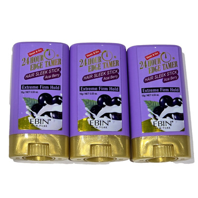 3 Pack 24hr Edge Tamer Hair Sleek Stick Acai Berry Extreme Firm Hold .53oz.