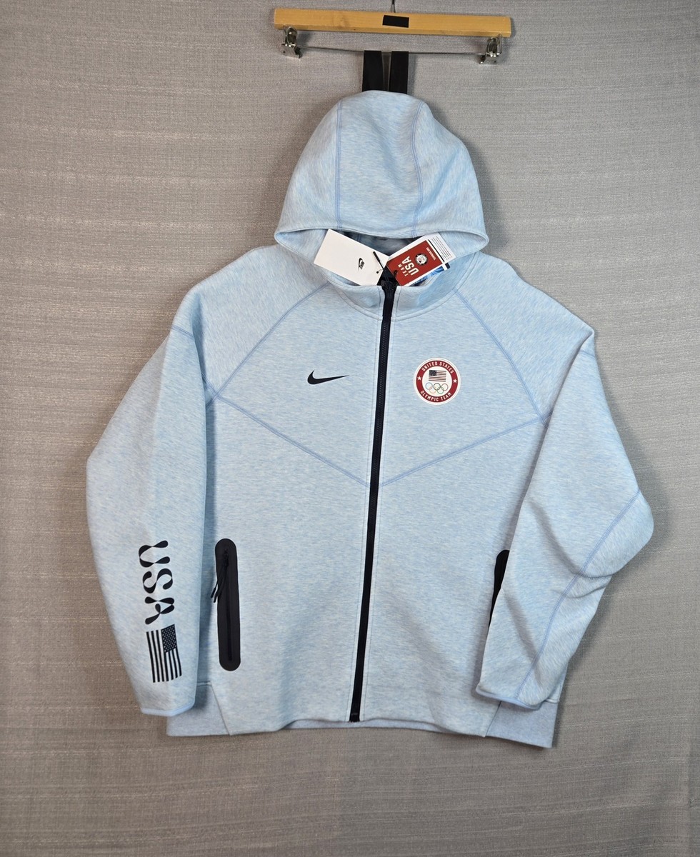 NIKE Tech Fleece Hoodie Medium Tall Mens Light Blue USA Olympics