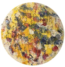 Oil picture canvas round people of the city people 90 cm Sonja Zeltner-Müller