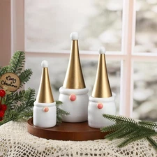 3 Pcs Christmas Gnome Figurines Decorations Wooden Swedish Dwarf Table Decor ...