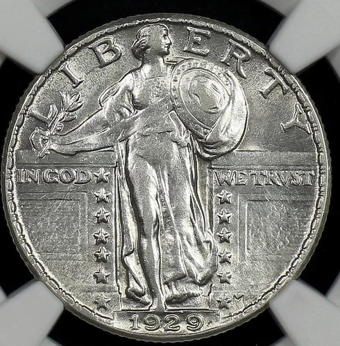 1929 STANDING LIBERTY QUARTER NGC AU 58 SMOOTH, GLASSY SILVER SATIN LUSTER, ALL