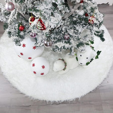 72 Inch Christmas Tree Skirt Faux Fur Snow White Luxury Plush Large Size Fluffy