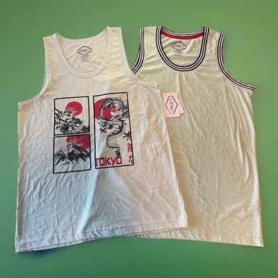 Lot of 2 Faze 1 Tank Tops Mens Medium NWT Tokyo Dragon Graphic & Striped Ringer