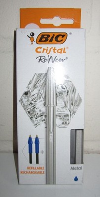 BIC Kugelschreiber Cristal Re'New metallic-silber, Minen: blau, 1 Set, OVP NEU