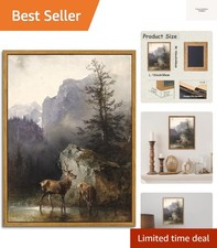 Framed Canvas Wall Art, Vintage Wall Decor Rustic Deer Painting Cabin Decor, ...